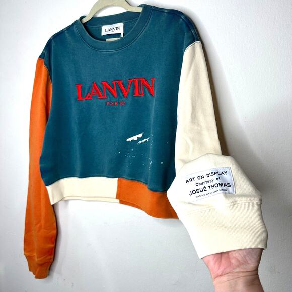 Gallery Dept. x Lanvin Orange Cream & Teal Long Sleeve Logo Art Sweatshirt S - Picture 3 of 11